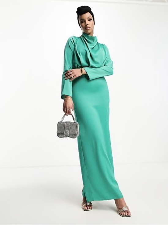 ASOS Dresses & Skirts - ASOS Teal Long Sleeve Maxi Dress with Cowl Neck